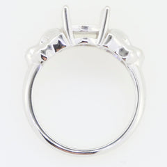 Sterling Silver Semi Mount Ring Setting for Oval Cabochon Gemstone, featuring spaces for White Topaz accents.