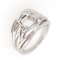Sterling Silver Semi Mount Ring Setting with Cushion Cut design, perfect for customizing your ideal gemstone.