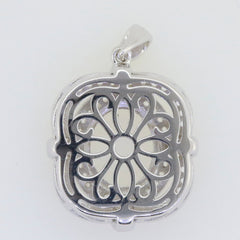Sterling Silver semi mount pendant setting with intricate floral design, suitable for White Topaz gemstone.