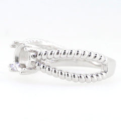 Sterling Silver Semi Mount Ring Setting with Split Rope Shank, 6.5x6.5mm round gem placeholder.