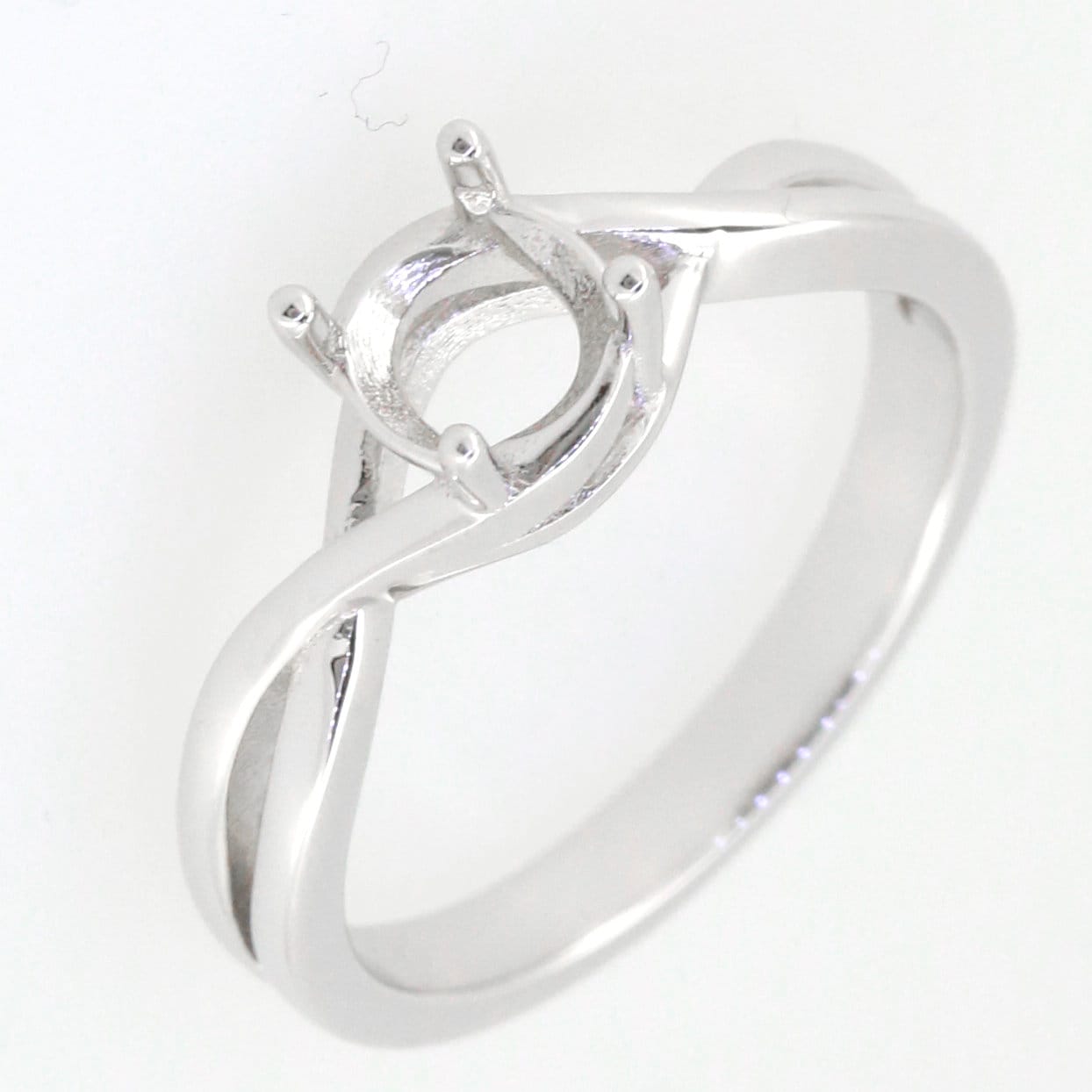 Sterling Silver Semi Mount Ring Setting with Cross Shank Design for 6x6mm Round Gemstone