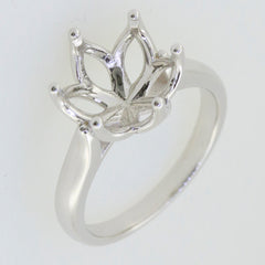 Sterling silver tulip head semi mount ring setting for custom gemstone installation.