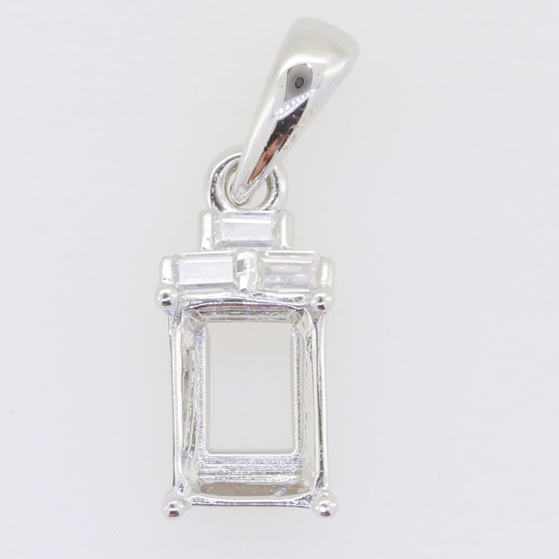 Sterling Silver Semi Mount Pendant Setting for 8x6mm Emerald, featuring baguette accents, made to order design