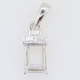 Sterling Silver Semi Mount Pendant Setting for 8x6mm Emerald, featuring baguette accents, made to order design