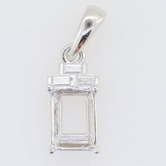 Sterling Silver Semi Mount Pendant Setting for 8x6mm Emerald, featuring baguette accents, made to order design