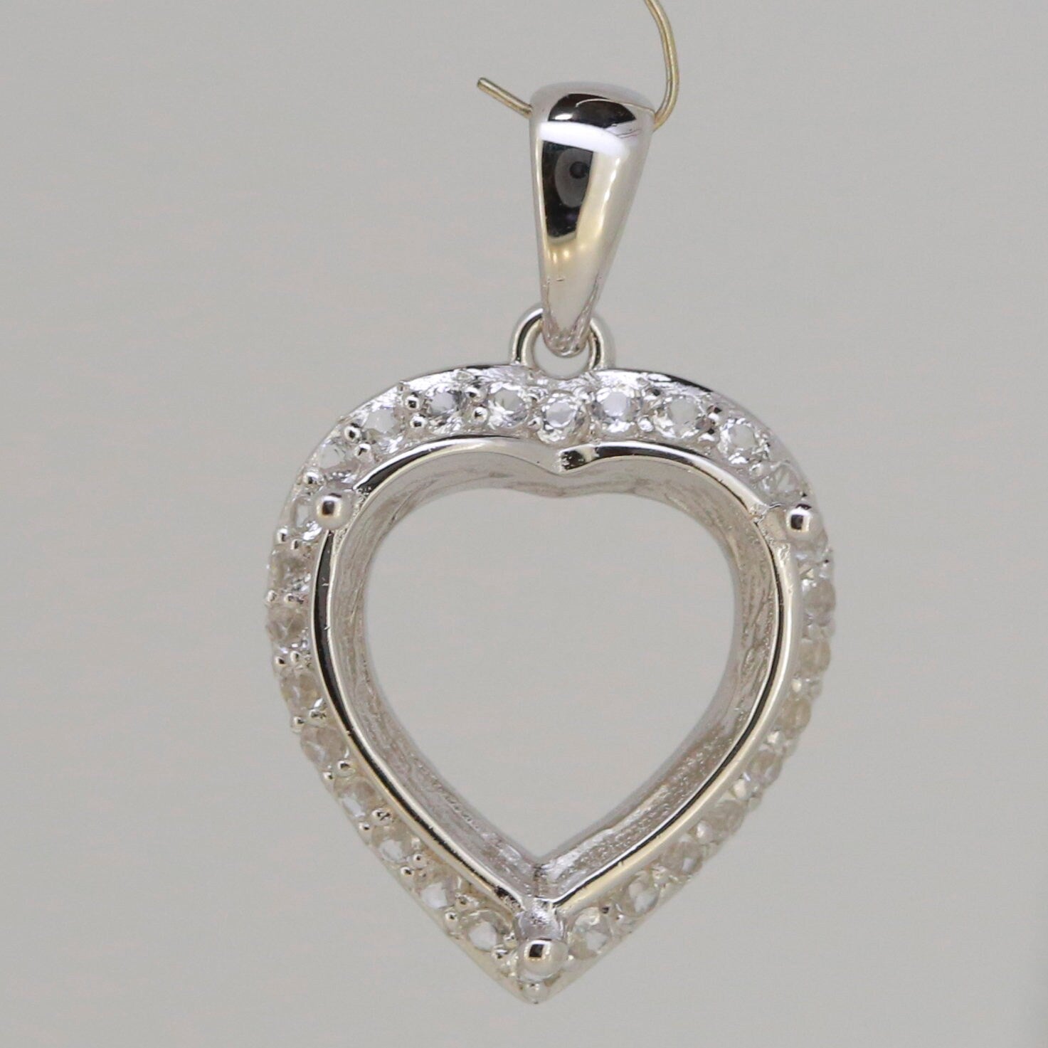 Sterling Silver Heart Pendant Setting with White Topaz Halo, semi mount, customizable size, made to order jewelry.