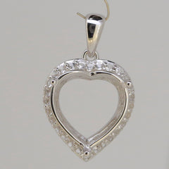 Sterling Silver Heart Semi Mount Pendant Setting with White Topaz Halo, 25x25mm, made to order design.