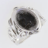 Sterling silver semi mount ring setting with ornate Art Nouveau design, featuring oval cabochon placeholder.