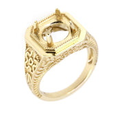 Art Deco style gold semi mount ring setting with intricate design, featuring an empty stone holder.