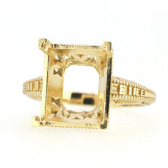 Sterling Silver semi mount ring setting in Art Deco style, designed for a 12x10mm emerald gemstone.