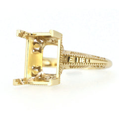 Sterling Silver semi mount ring setting for emerald, Art Deco style, made to order with intricate design details.