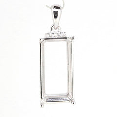 Sterling Silver Semi Mount Pendant Setting with cushion shape for custom gemstone fitting 35 x 30 x 16 mm.