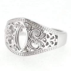Sterling Silver Semi Mount Ring Setting Marquise MQ 10x5mm with Art Nouveau design features.
