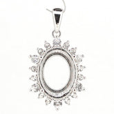 Sterling Silver Semi Mount Pendant Setting Oval 15x11mm with Halo and White Topaz, handmade to order.