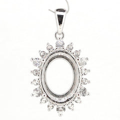 Sterling Silver Semi Mount Pendant Setting Oval 15x11mm with Halo and White Topaz, handmade to order.