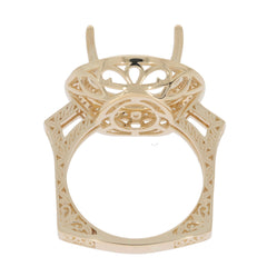 Custom sterling silver semi mount ring setting with intricate design, ready for gemstone installation, Euro style band.