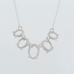 Sterling Silver Semi Mount Pendant Setting with oval settings for gemstones, adjustable chain, 18 inches long.