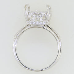 Sterling Silver Semi Mount Ring Setting with White Topaz Accent, 14x10mm, elegant design for custom gemstone.