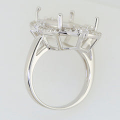 Sterling silver semi mount ring setting with white topaz accent, designed for a cushion-cut gemstone.