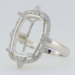 Sterling Silver Semi Mount Ring Setting with White Topaz Accent, designed for custom gemstone fitting.