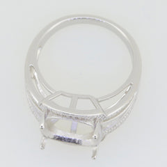 Sterling Silver Semi Mount Ring Setting for 12x12mm Cushion Gemstone with White Topaz Accent, unique design