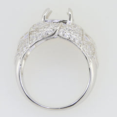 Sterling Silver semi mount ring setting with white topaz accents, designed for an emerald gemstone, shown from the back.
