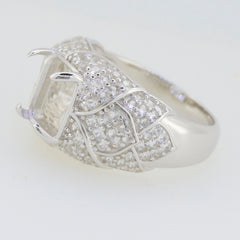 Sterling Silver Semi Mount Ring Setting with White Topaz Accent, designed for an Emerald stone, elegant and customizable.