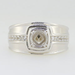 Men's Sterling Silver Semi Mount Ring Setting with Round RD 6x6mm space for main gemstone, featuring clear stone accents.