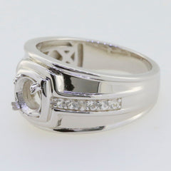 Men's sterling silver semi mount ring setting featuring a round 6x6mm gemstone placeholder and elegant side accents.