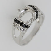 Sterling silver semi mount ring setting featuring black spinel and white topaz accent gemstones.