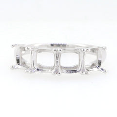 Sterling silver semi mount ring setting for 6x6mm cushion stones, featuring white topaz, perfect for engagement.