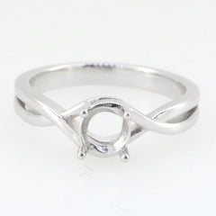 Sterling Silver Semi Mount Ring Setting with Round 6x6mm Center, Elegant Cross Shank Design for custom gemstones.