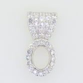 Sterling silver semi mount pendant setting with oval cut halo white topaz accent, customizable gemstone size.