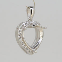 Sterling Silver semi mount heart pendant setting with white topaz gemstones, 25x25mm halo design.
