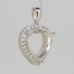 Sterling Silver Semi Mount Heart Pendant Setting with White Topaz, 14x14mm Halo design.