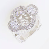 Sterling Silver Semi Mount Ring Setting with Oval 14x10mm for Cabochon Gemstone and White Topaz accents.