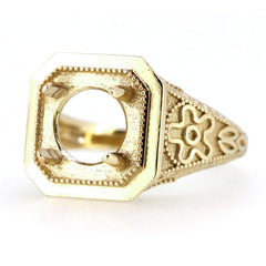 Sterling Silver Art Deco style semi mount ring setting for 8x8mm round gemstone, intricate design, made to order.