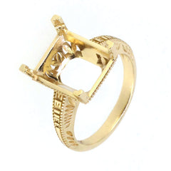 Sterling Silver semi mount ring setting for an emerald, featuring Art Deco design elements and intricate detailing.