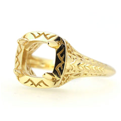 Art Deco Style Sterling Silver Semi Mount Ring Setting, Cushion 8x8mm, intricate design, ready for gemstone