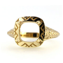 Sterling silver semi mount ring setting in Art Deco style with cushion cut design for customization.