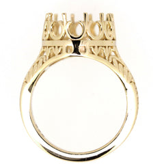 Sterling Silver Semi Mount Ring Setting in Art Deco Style, designed for 12x10mm Oval Cabochon gemstone.