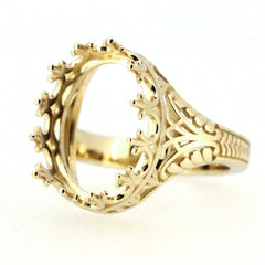 Sterling silver semi mount ring setting in Art Deco style for oval cabochon gemstones, customizable sizes available.