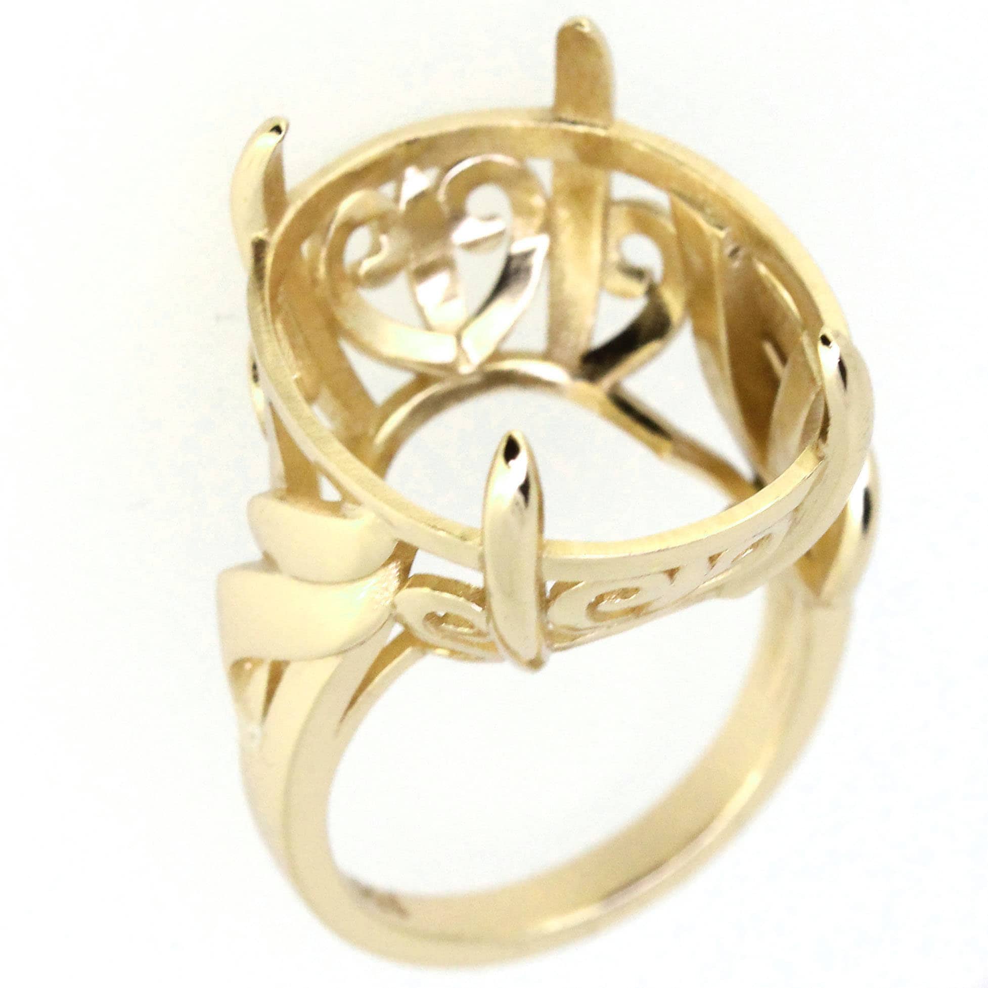 Sterling silver semi mount ring setting for oval gemstone, Art Deco style design, customizable for size.