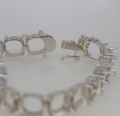 Detail of a Sterling Silver Semi Mount Tennis Bracelet Setting with stainless steel tongue clasp.