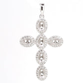Sterling Silver Cross Pendant Setting with Multi Stone Accents and Topaz, Oval OV 6x4mm Design
