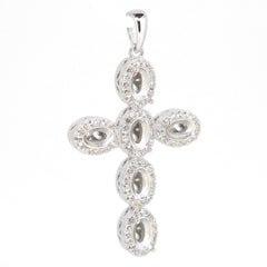Sterling silver semi mount cross pendant setting with oval openings for multi stone accents, featuring a topaz accent.