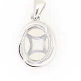 Sterling silver semi mount pendant setting featuring an oval design, customizable for various gemstone sizes.