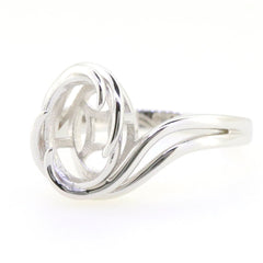 Sterling silver semi mount ring setting in oval design, customizable for various gemstone sizes, made to order.