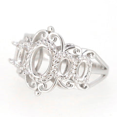Sterling silver semi mount ring setting with intricate Art Nouveau design, features open spaces for multi stones.