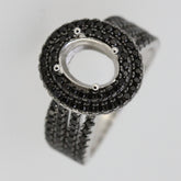 Sterling silver semi mount ring setting with black spinel double halo and white topaz accents
